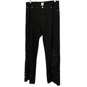 Cache size 12 black high waist wide leg beaded jeans , dressy